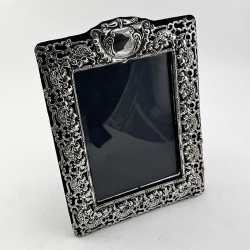 Large Decorative Sterling Silver Photo Frame with Bevelled Glass Window
