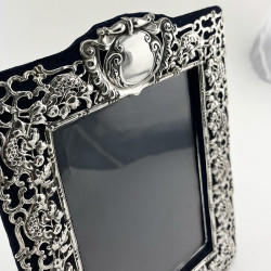 Large Decorative Sterling Silver Photo Frame with Bevelled Glass Window
