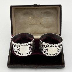 Boxed Pair of Good Quality Late Victorian Sterling Silver Napkin Rings (1900)