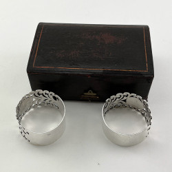 Boxed Pair of Good Quality Late Victorian Sterling Silver Napkin Rings