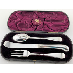 Elegant Plain Victorian Sterling Silver Boxed Three Piece Christening Set