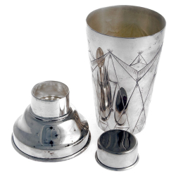 Art Deco Style Cocktail Shaker with Angular Design Chasing Around the Body