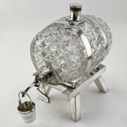 Impressive Large Edwardian Silver Plated and Cut Glass Whiskey or Spirit Barrel