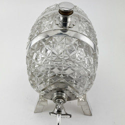 Impressive Large Edwardian Silver Plated and Cut Glass Whiskey or Spirit Barrel
