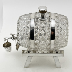Impressive Large Edwardian Silver Plated and Cut Glass Whiskey or Spirit Barrel