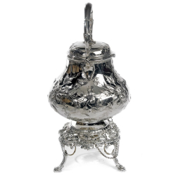 Ornate Victorian Silver Plate Tea Kettle with Original Decorative Burner