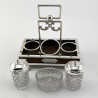 Unusual Victorian Oak and Silver Plated Three Piece Cruet Set