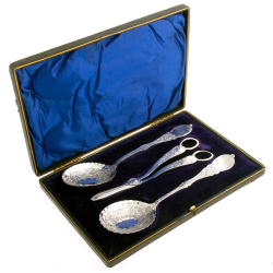 Victorian Boxed Silver Plated Fruit Set with Servers and Grape Shears