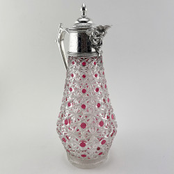 Unusual Victorian Silver Plated and Glass Claret Jug with Cranberry Glass Overlay