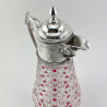 Unusual Victorian Silver Plated and Glass Claret Jug with Cranberry Glass Overlay