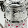 Unusual Victorian Silver Plated and Glass Claret Jug with Cranberry Glass Overlay