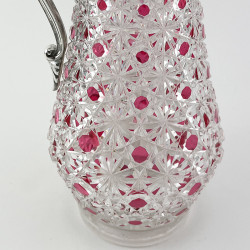 Unusual Victorian Silver Plated and Glass Claret Jug with Cranberry Glass Overlay