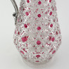 Unusual Victorian Silver Plated and Glass Claret Jug with Cranberry Glass Overlay