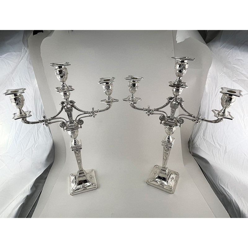 Superb Pair of Victorian Three Light Silver Plated Candelabra (c.1890) Superb Pair of Victorian Three Light Silver Plated Candelabra (c.1890)