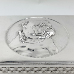 Silver Plated Trinket Box Depicting an Embossed Old English Bull Dog