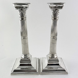 Pair of Sterling Silver Corinthian Style Victorian Candlesticks (1883)