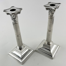 Pair of Sterling Silver Corinthian Style Victorian Candlesticks