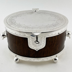 Unusual Oval Victorian Oak & Silver Plated Biscuit or Trinket Box