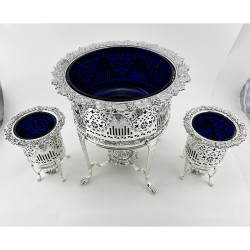Rare Set of Three Silver Plated Planters or Bottle Holders