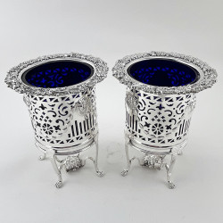 Rare Set of Three Silver Plated Planters or Bottle Holders