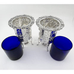 Rare Set of Three Silver Plated Planters or Bottle Holders