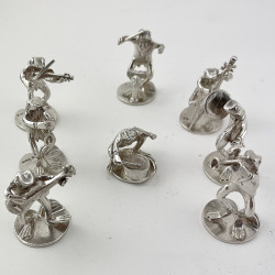Amusing Sterling Silver Figural Frog Set of Musician Menu Holders (2004)