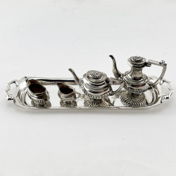 Miniature Sterling Silver Queen Anne Style Four Piece Tea Set and Tray