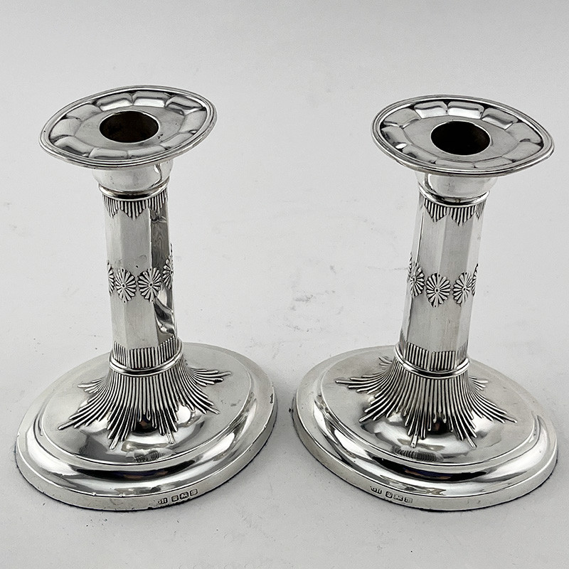Elegant Pair of Edwardian Georgian Style Sterling Silver Candlesticks (1904)