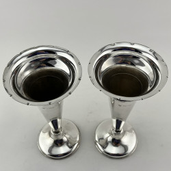 Pair of Edwardian Sterling Silver Vases Retailed by Goldsmiths & Silversmiths Company