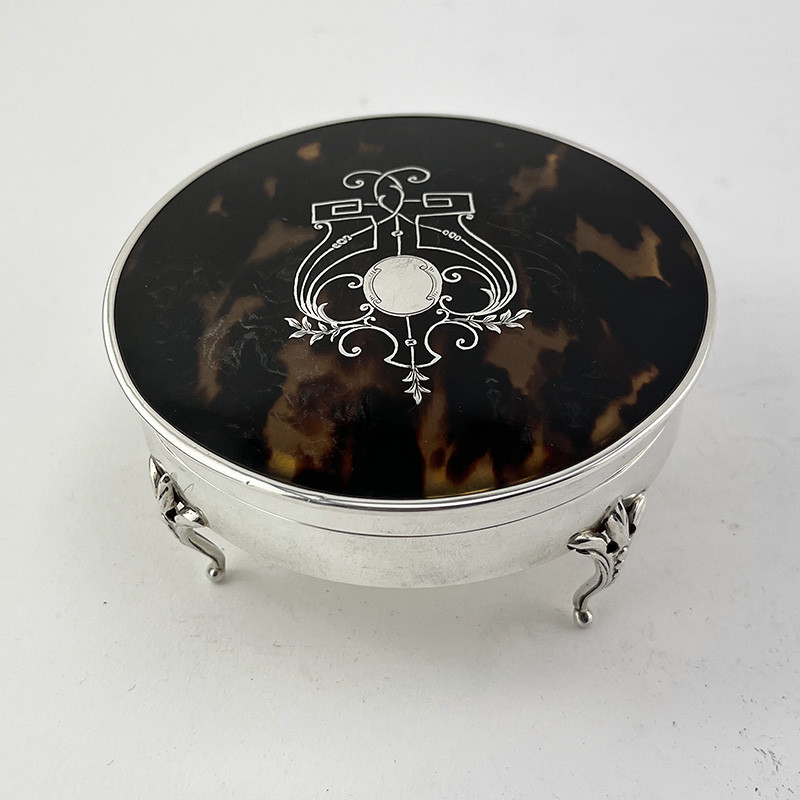 Unusual Tortoiseshell and Sterling Silver Jewellery Box (1920)