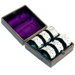 Set of Six Silver Plated Victorian Belt and Buckle Napkin Rings