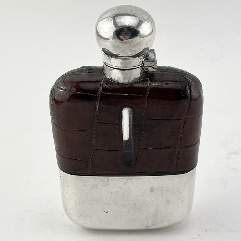 Good Quality Silver Plated and Crocodile Leather Hip Flask (c.1920) Good Quality Silver Plated and Crocodile Leather Hip Flask (c.1920)