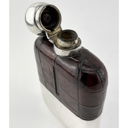 Good Quality Silver Plated and Crocodile Leather Hip Flask