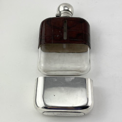 Good Quality Silver Plated and Crocodile Leather Hip Flask