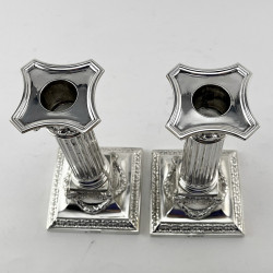 Superb Pair of Cast Victorian Sterling Silver Corintian Column Candlesticks