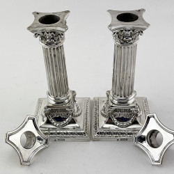 Superb Pair of Cast Victorian Sterling Silver Corintian Column Candlesticks