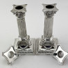 Superb Pair of Cast Victorian Sterling Silver Corintian Column Candlesticks