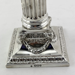 Superb Pair of Cast Victorian Sterling Silver Corintian Column Candlesticks