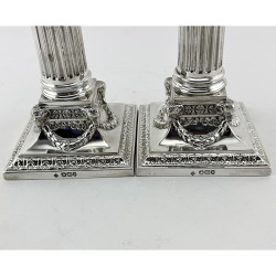 Superb Pair of Cast Victorian Sterling Silver Corintian Column Candlesticks