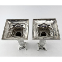 Superb Pair of Cast Victorian Sterling Silver Corintian Column Candlesticks
