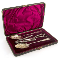 Victorian Silver Plate Boxed Fruit Set inc. Pair of Fruit Spoons, Grape Shears and Nutcrackers