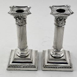 Pair of Late Victorian Sterling Silver Corinthian Style Candlesticks (1897)