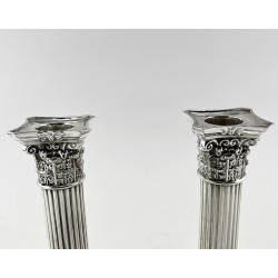 Pair of Late Victorian Sterling Silver Corinthian Style Candlesticks