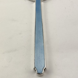 Beautiful Pale Blue Guilloche Enamel Sterling Silver Oval Hand Mirror