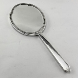 Beautiful Pale Blue Guilloche Enamel Sterling Silver Oval Hand Mirror