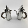 Superb Pair of William Comyns Georgian Style Sterling Silver Chocolate Pots