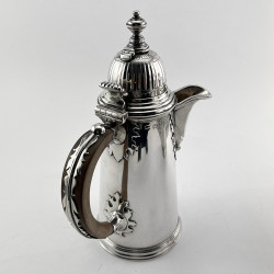 Superb Pair of William Comyns Georgian Style Sterling Silver Chocolate Pots