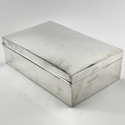 Stylish Plain Large Rectangular Sterling Silver Cigar or Trinket Box