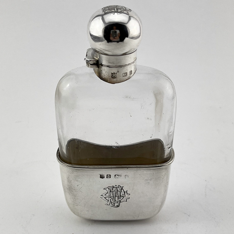 Late Victorian Sterling Silver and Clear Glass Hip Flask (1902)