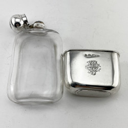 Stylish Late Victorian Sterling Silver and Clear Glass Hip Flask